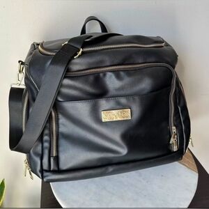 Greyfox Inkwell Diaper Bag Backpack Leather Vegan Black and Gold